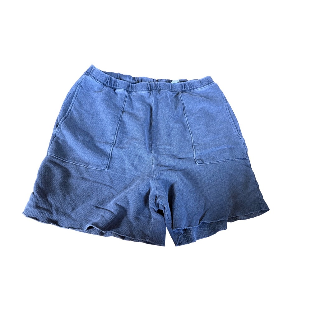 The Great Blue French Terry Sweat Shorts Raw Hem Patch Pockets Size 1 USA Made
